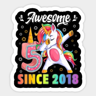 Awesome Dabbing Unicorn Birthday 5 Year Old Girl 5Th Sticker